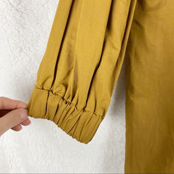 Zara Basic Long Sleeve V-neck Hi-Low Relaxed Tunic Top Blouse Mustard NWT - Picture 3 of 7